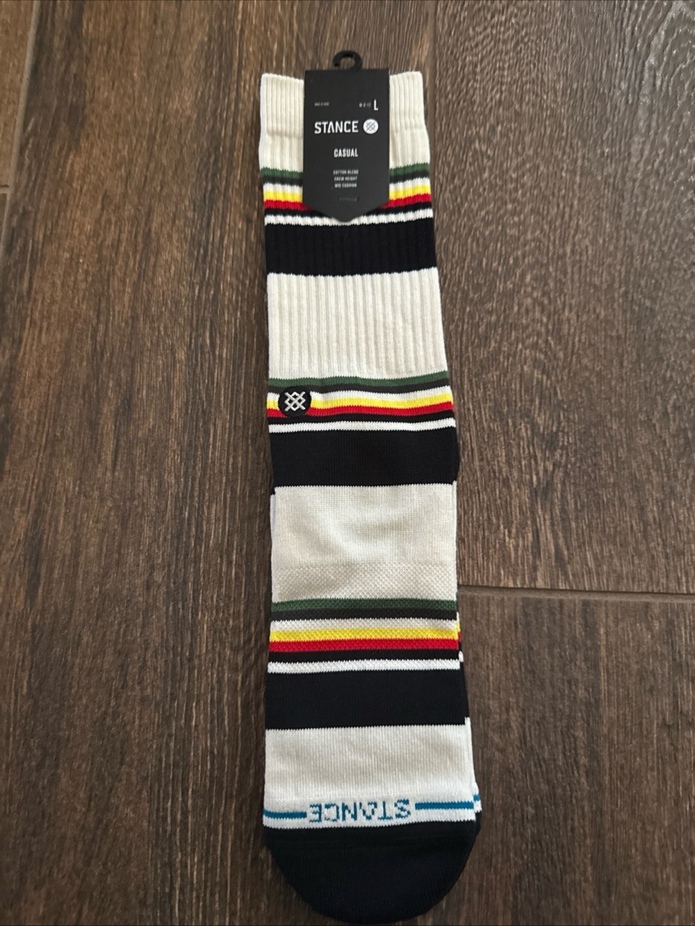 Stance Men’s White Crew Socks with Black and Rainbow Stripes